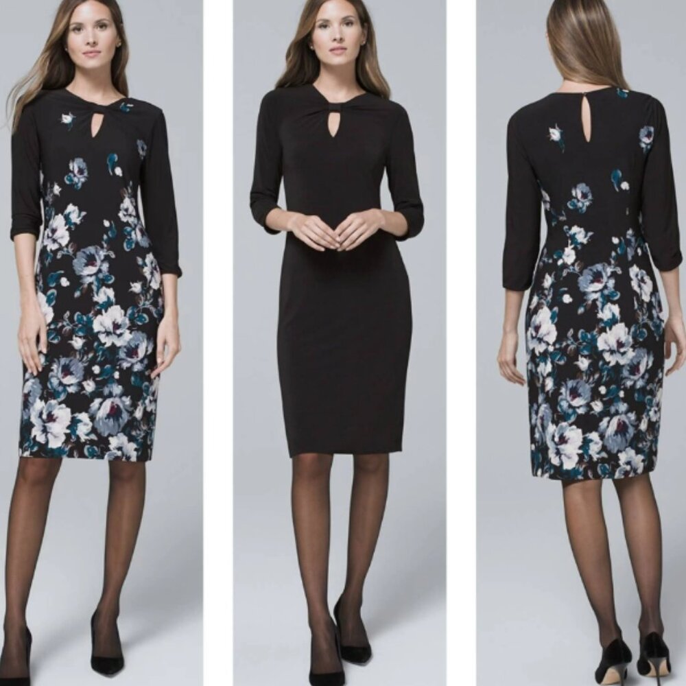 NWT White House Black Market Black/Blue Reversible Long‎ Sleeve Dress Size M